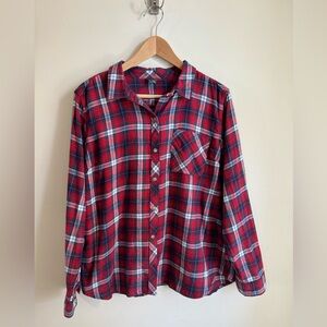 Eddie Bauer Long Sleeve Button Down Plaid Soft Shirt Red, White and Blue Size XL